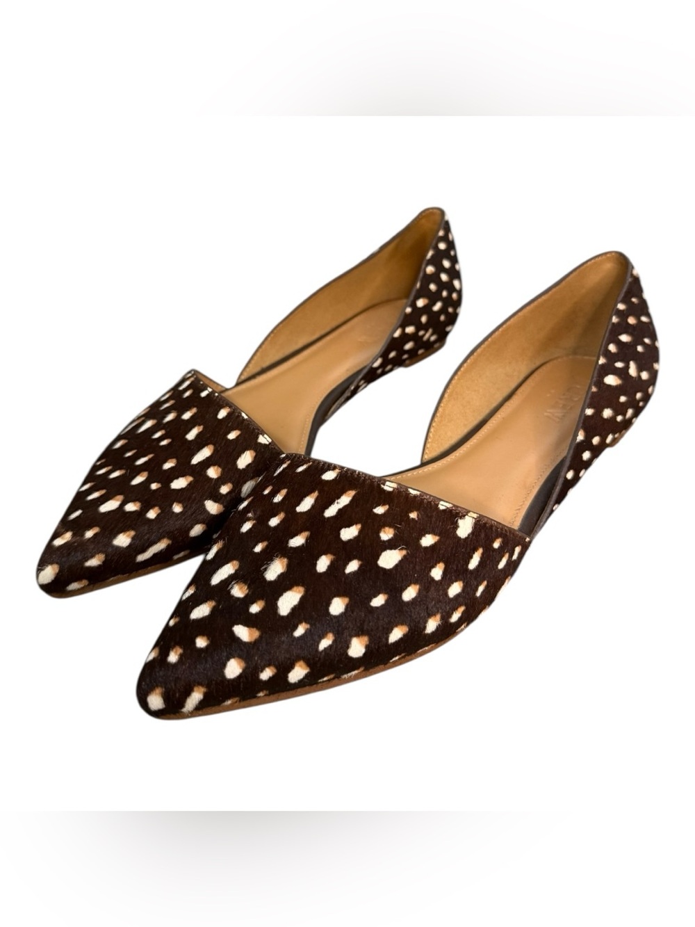 J.Crew Calf Hair D’Orsay Flats Brown Spotted Animal Print Pointed Toe Size 7.5 - Picture 3 of 11